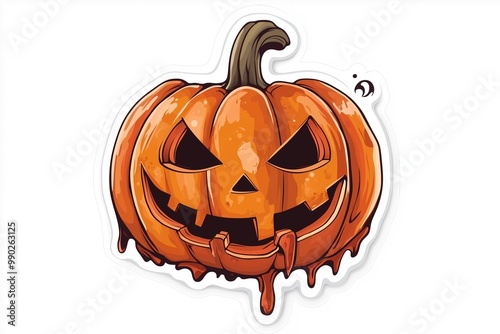 Graffiti-style vinyl sticker of a Halloween pumpkin with makeup-inspired details, designed for art and custom labels on a white background  photo