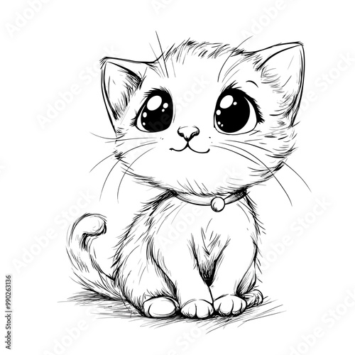 Cute cat coloring page. Cat coloring book for kids