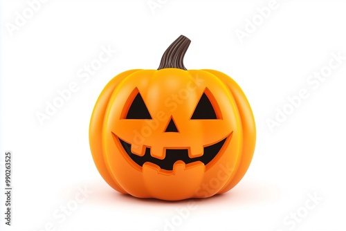 3D graphic of a Halloween pumpkin with a vinyl sticker effect in a cartoon style on a clean white background for use in cosmetics packaging 