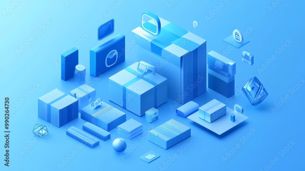 Isometric Design Elements in Shades of Blue Isometric Design Elements in Shades of Blue