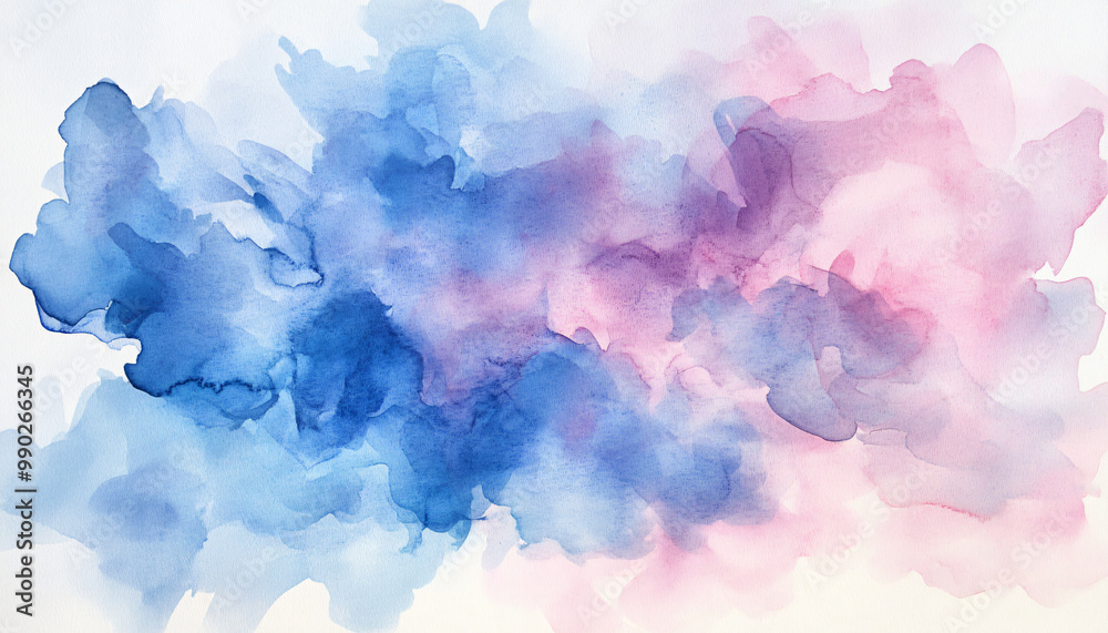 Fototapeta premium Soft, hand-painted watercolor strokes in calming blues, pinks, and purples, blending seamlessly into one another