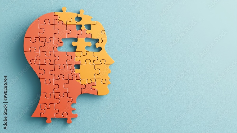 A colorful puzzle piece design shaped like a human head, symbolizing the complexity of the mind and the concept of problem-solving. A colorful puzzle piece design shaped like a human head, symbolizing the complexity of the mind and the concept of problem-solving.