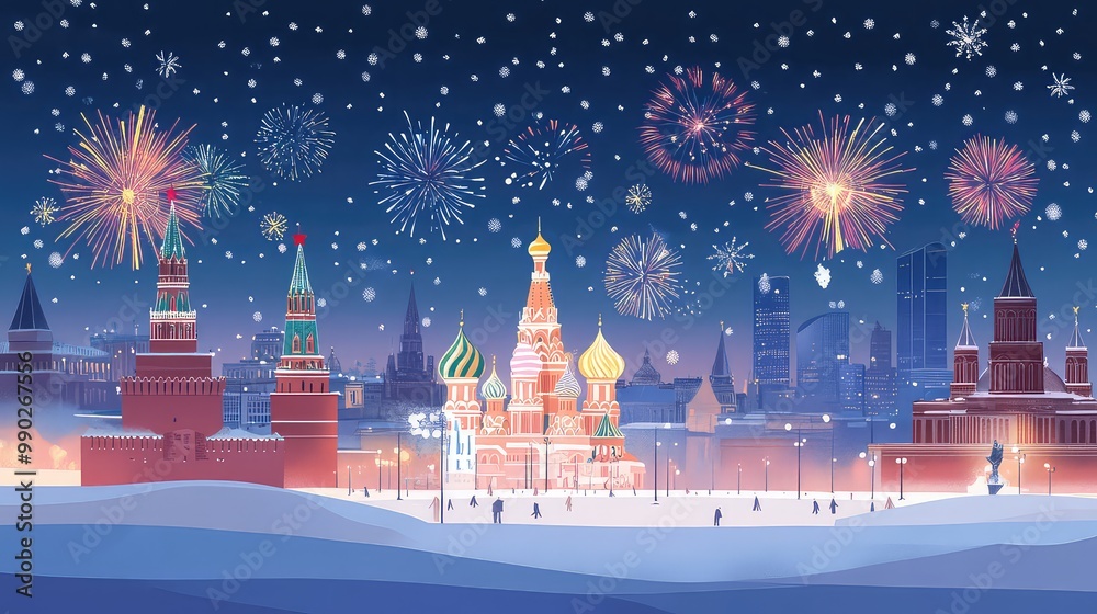 Naklejka premium New Year's Eve Celebrations in Major Cities Around the World, Generative AI