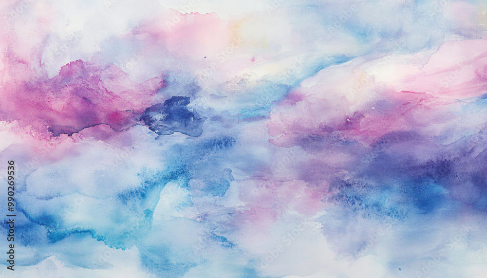 Fototapeta premium Soft, hand-painted watercolor strokes in calming blues, pinks, and purples, blending seamlessly into one another