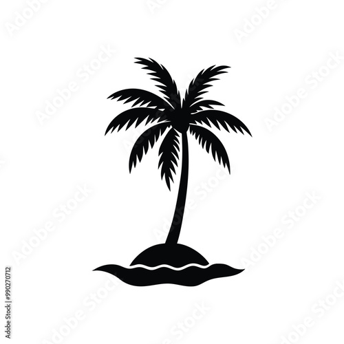 Tropical Island Silhouette with Palm Tree – Minimalist Vector Illustration for Exotic Paradise Themes