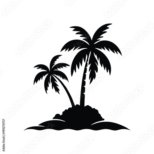 Tropical Island Silhouette with Palm Tree – Minimalist Vector Illustration for Exotic Paradise Themes
