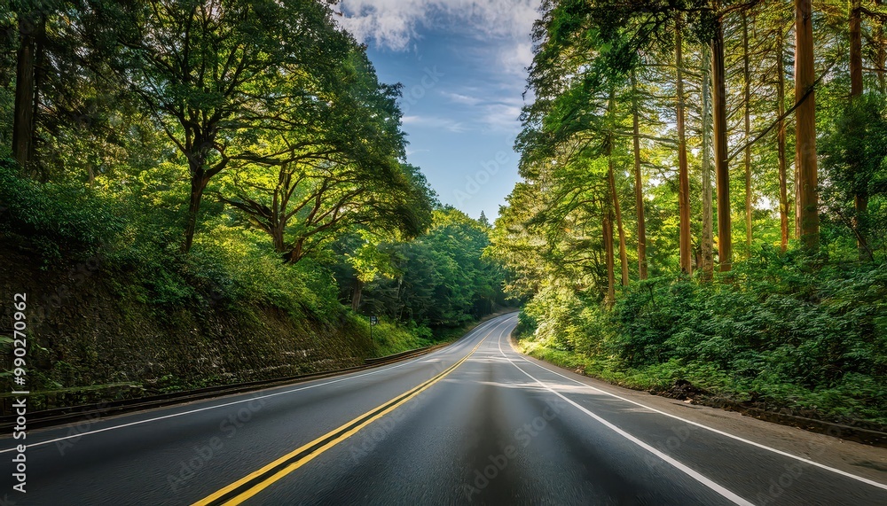 Obraz premium Scenic Road Surrounded by Lush Green Forest
