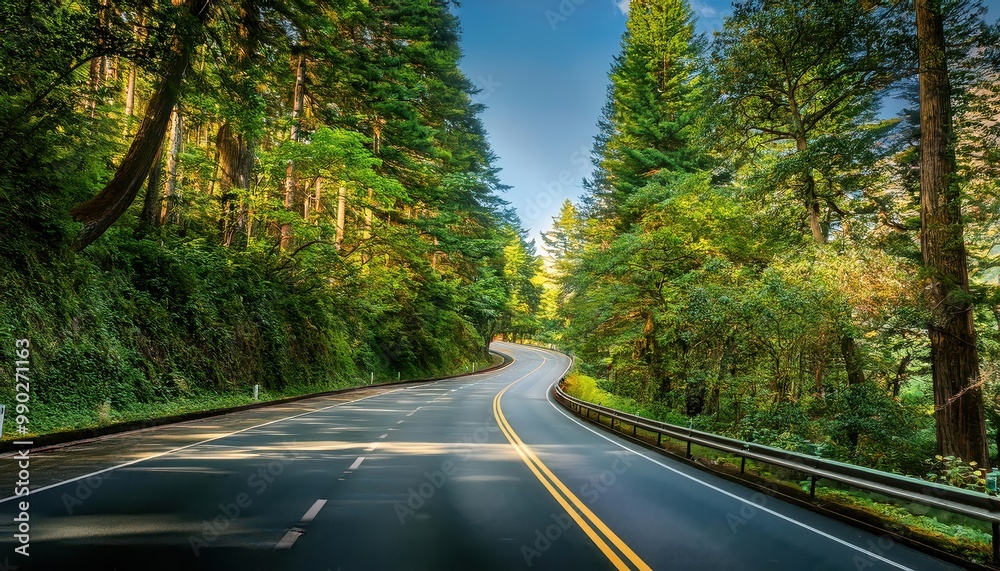 Fototapeta premium Scenic Curved Road Through Lush Green Forest