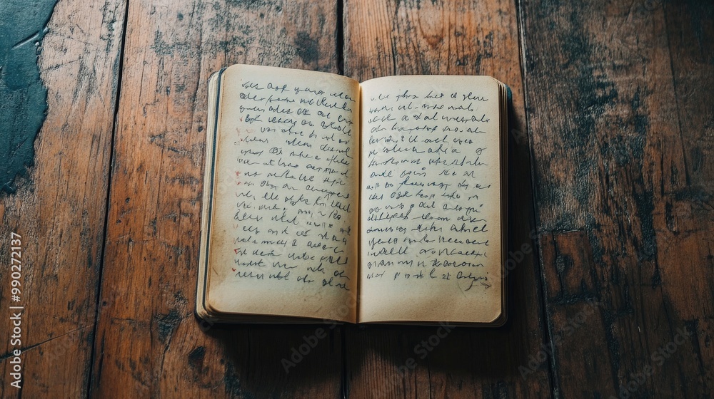 Fototapeta premium A top-down view of an open notebook with handwritten daily affirmations and motivational quotes.