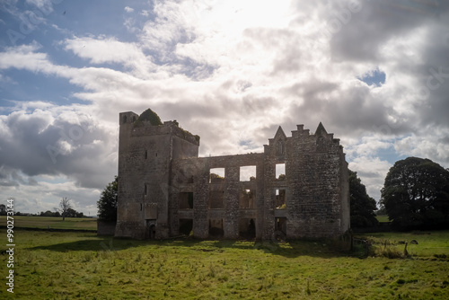 Imposing view of the historic ruins of Castle Taylor in South Galway, showcasing its ancient stone walls and dramatic architecture photo