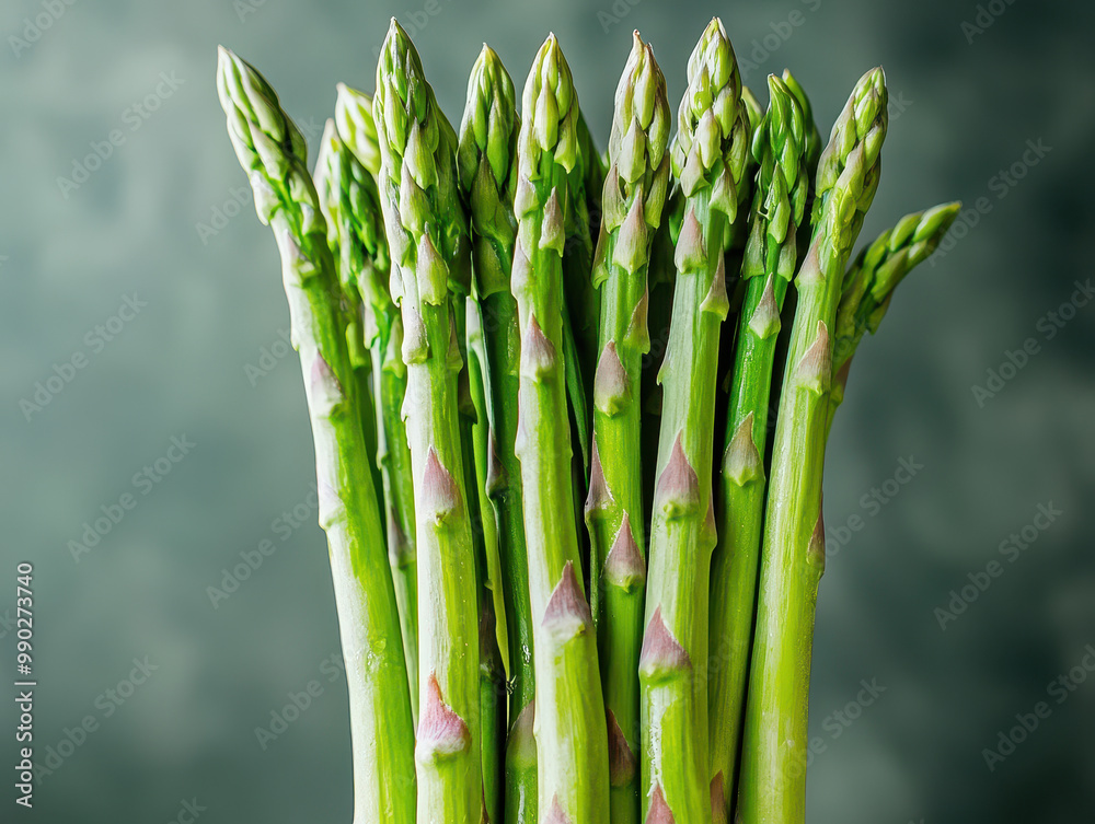 Fototapeta premium Bunch of fresh asparagus spears with blurred background, healthy vegetable.