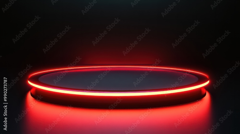 a circular platform podium with red neon light on dark background created with technology a circular platform podium with red neon light on dark background created with technology