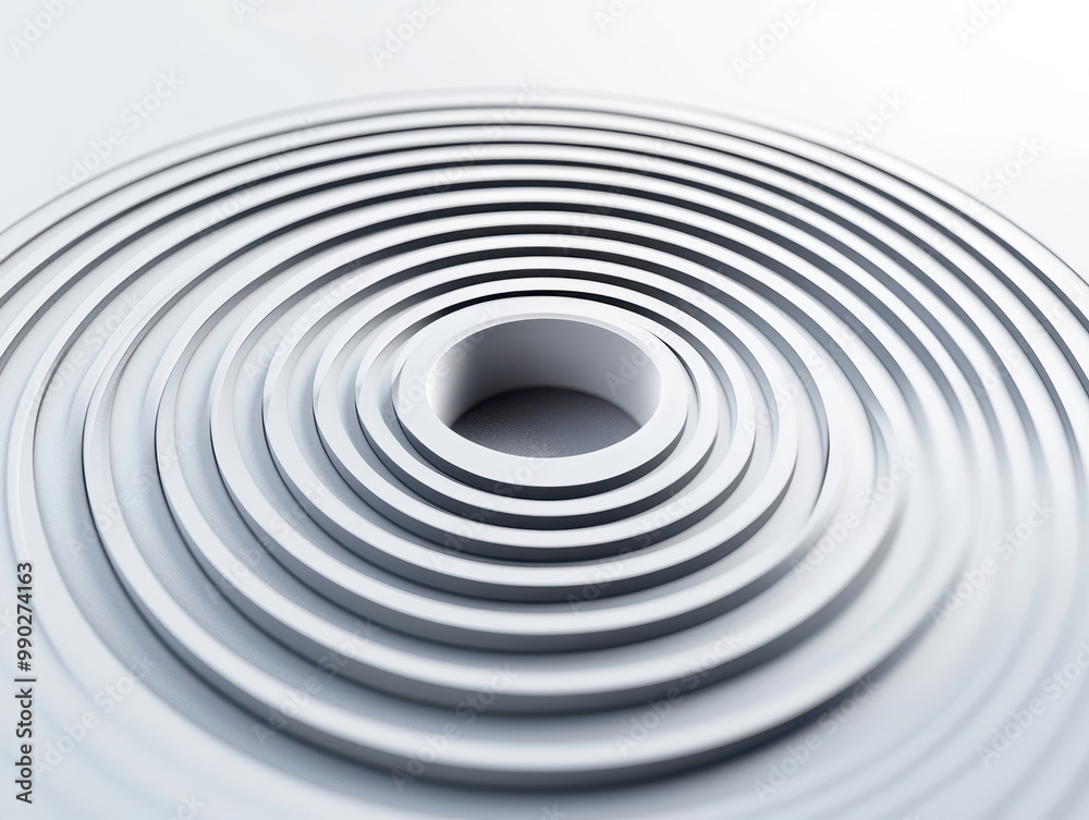 Fototapeta premium Geometric concentric circles with depth effect, light grey background.
