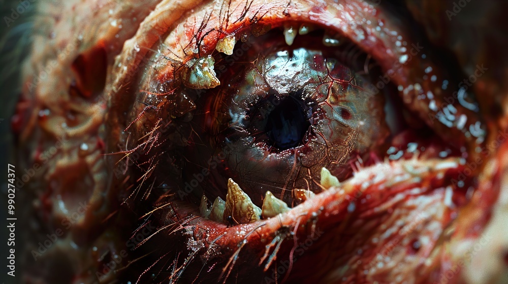 Close-Up of a Horrifying Creature's Eye and Mouth Close-Up of a Horrifying Creature's Eye and Mouth