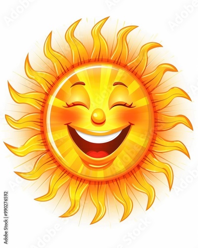 Cartoon Happy Sun Icon with Smiling Face Illustration