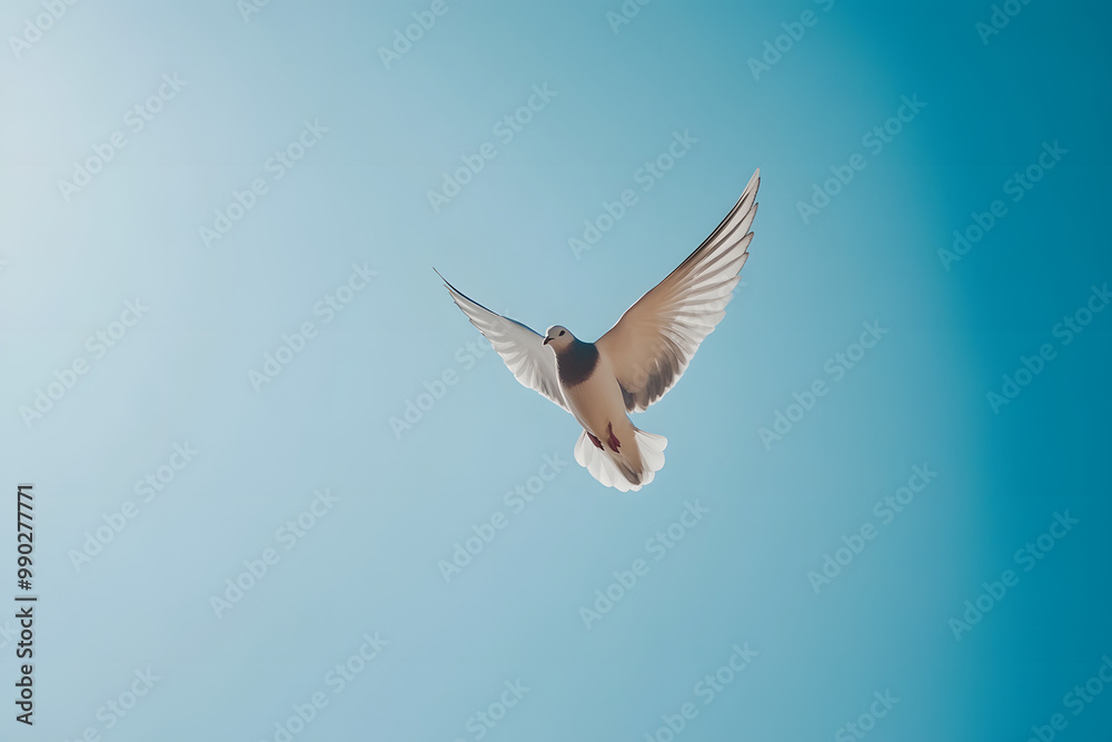 Obraz premium A soaring seagull flying freely in a blue sky, embodying the essence of nature and wildlife near the ocean