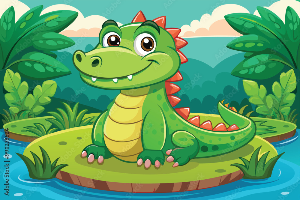 Fototapeta premium crocodile illustration, green dragon cartoon