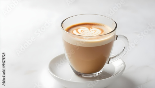 cup of hot coffee on a wooden table in a chill and relaxing cafe or coffee shop. 