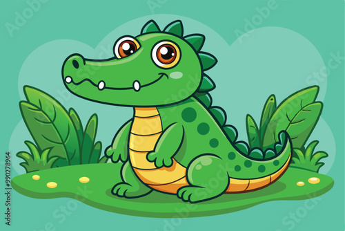 crocodile illustration, green dragon cartoon,