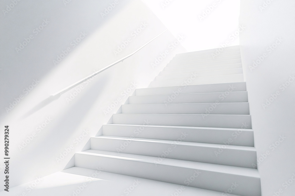 white staircase with railing in modern minimalist interior - clean, simple design, abstract architecture, upward movement, success, hope, aspiration white staircase with railing in modern minimalist interior - clean, simple design, abstract architecture, upward movement, success, hope, aspiration