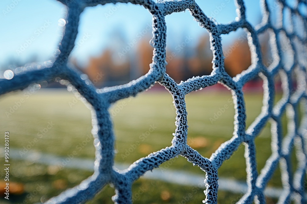 Close-up of a Soccer Net Covered in Frost Close-up of a Soccer Net Covered in Frost
