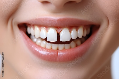 Close-up of a smiling mouth showcasing healthy teeth and gums.