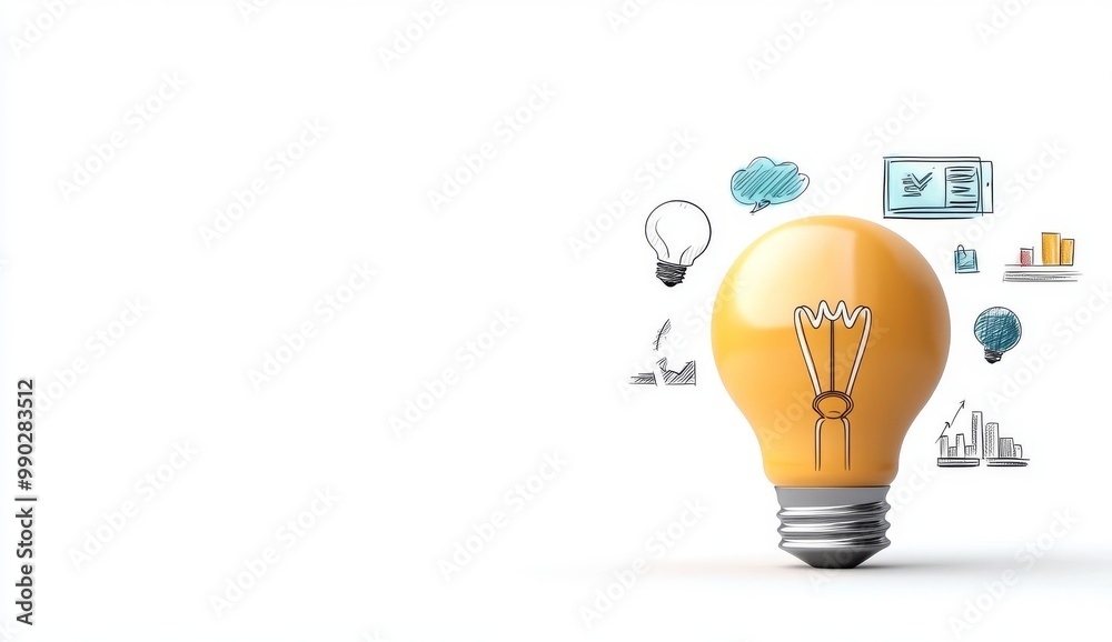 Doodle Drawing Of Business Icons And Light Bulb Doodle Drawing Of Business Icons And Light Bulb