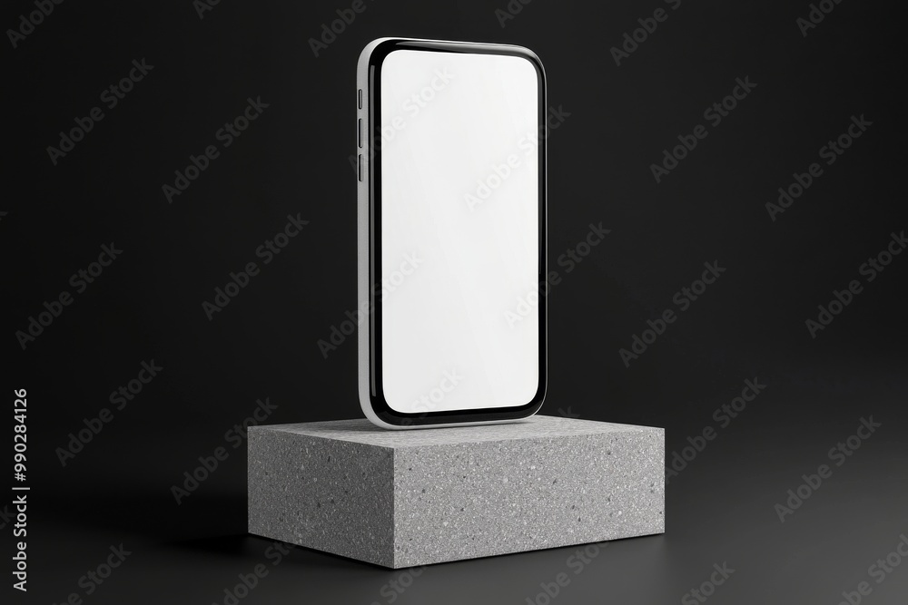 Blank White Smartphone On Grey Terrazzo Block Blank White Smartphone On Grey Terrazzo Block