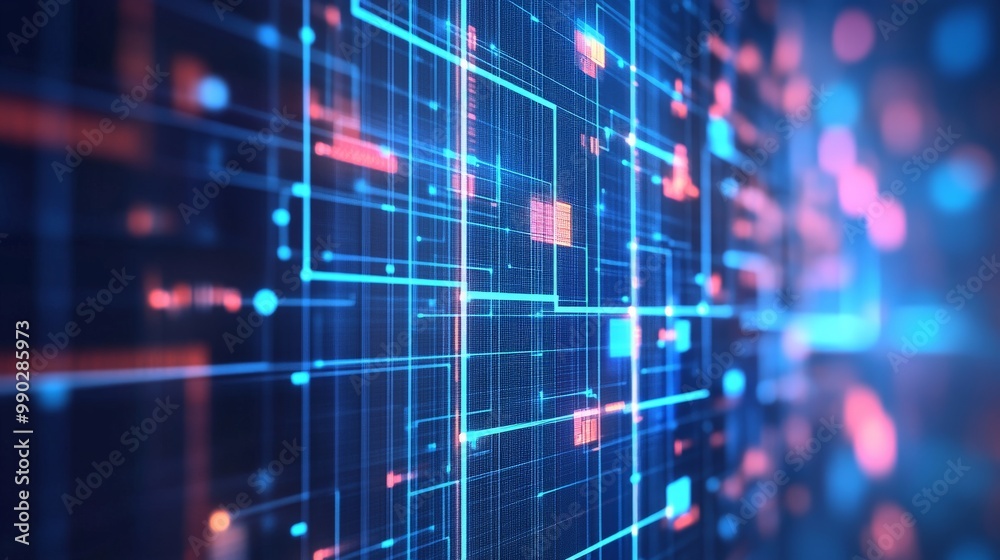 Futuristic Digital Grid Backdrop with Colorful Lights Futuristic Digital Grid Backdrop with Colorful Lights