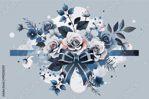Elegant Floral Bouquet Illustration with Navy and Rose Hues