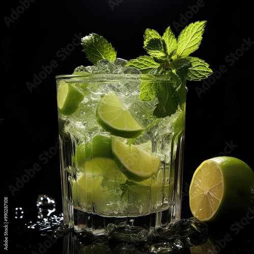 Crisp and Cool Mojito Cocktail Featuring Lime, Mint, and Ice for a Perfect Summer Drink