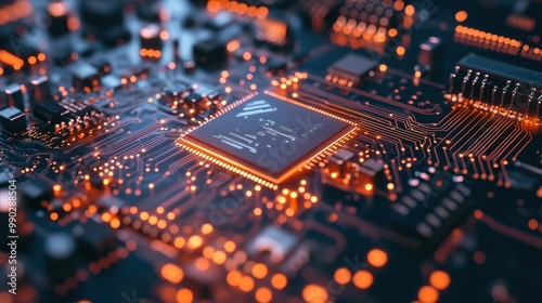 Detailed Close-up of an AI Chip on a Circuit Board