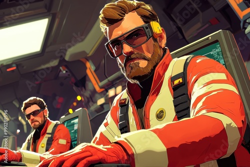 Construction workers in reflective vests and hard hats working on a job site