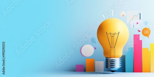 Lightbulb With Business Icons And Graphs
