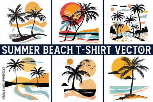 Summer beach t shirt vector, Summer slogan with beach illustration, Summer, Aloha surf typography for t-shirt print , beach vector print
