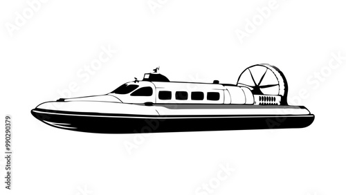 passenger hovercraft using air propulsion for smooth travel across water, line art