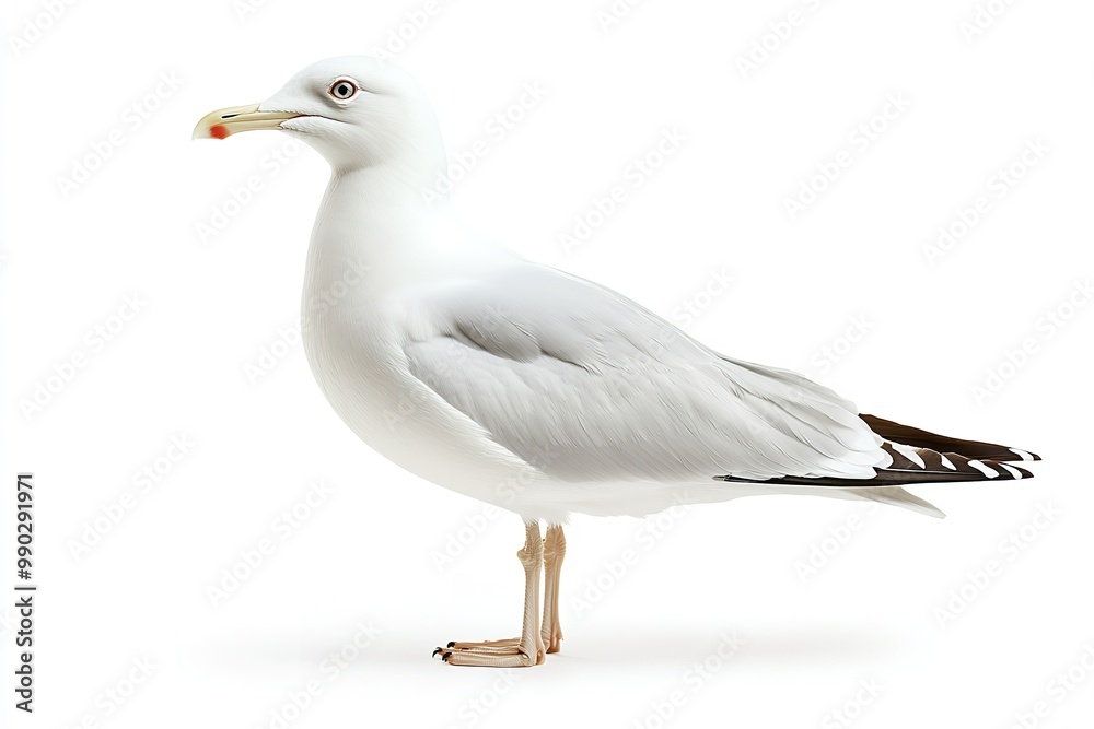 Isolated on a white backdrop, a natural white seagull. Generative Ai Isolated on a white backdrop, a natural white seagull. Generative Ai