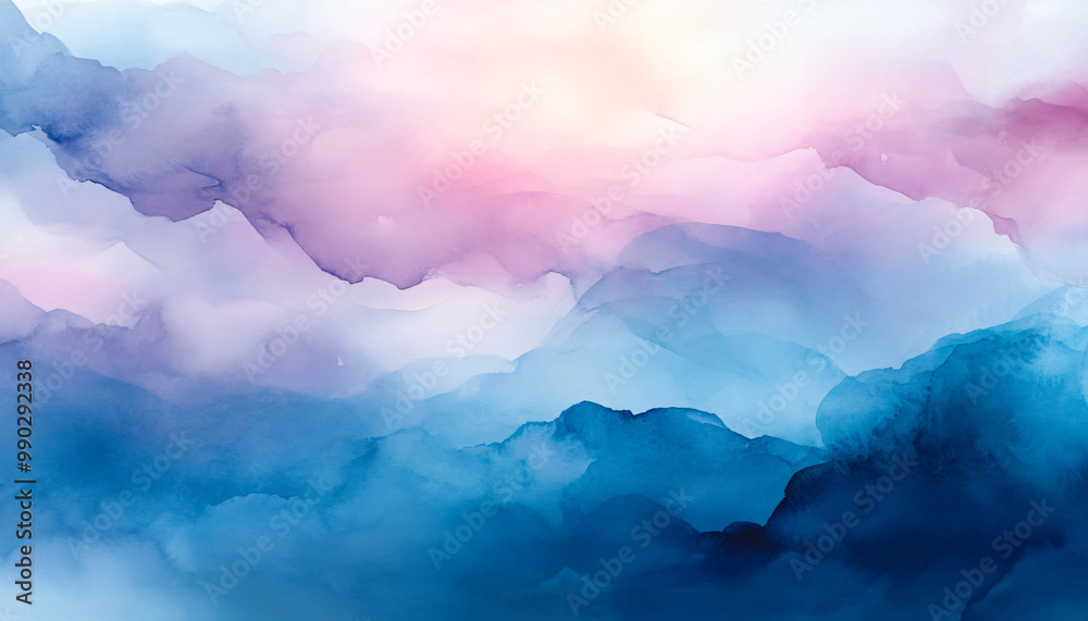 Soft, hand-painted watercolor strokes in calming blues, pinks, and purples, blending seamlessly into one another Soft, hand-painted watercolor strokes in calming blues, pinks, and purples, blending seamlessly into one another