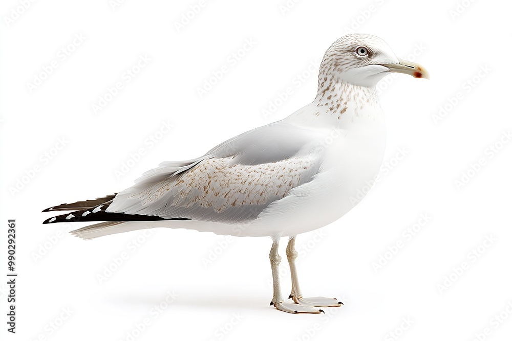 Isolated on a white backdrop, a natural white seagull. Generative Ai Isolated on a white backdrop, a natural white seagull. Generative Ai