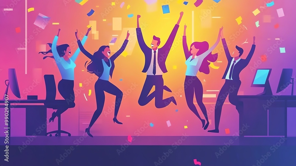 Celebration in a vibrant office environment Celebration in a vibrant office environment