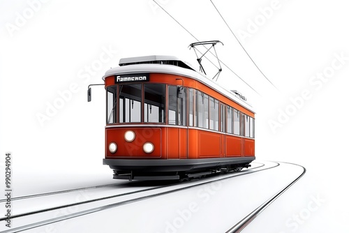 An lonely old tram graphic on a white backdrop. Generative Ai