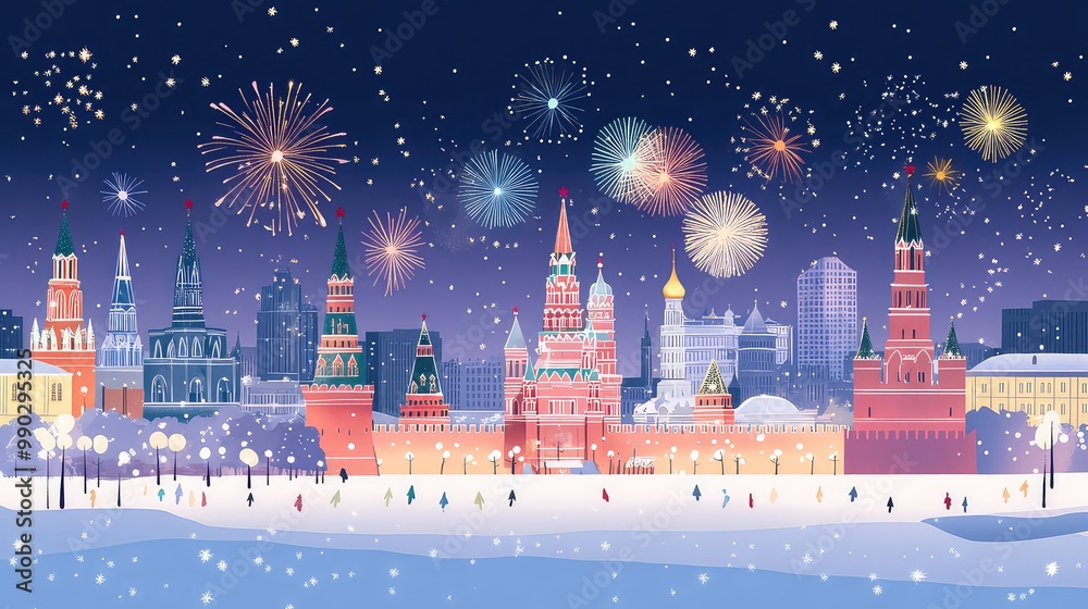 Fototapeta premium New Year's Eve Celebrations in Major Cities Around the World, Generative AI