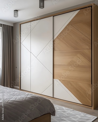 Bedroom Closet with Geometric Wooden Patterns