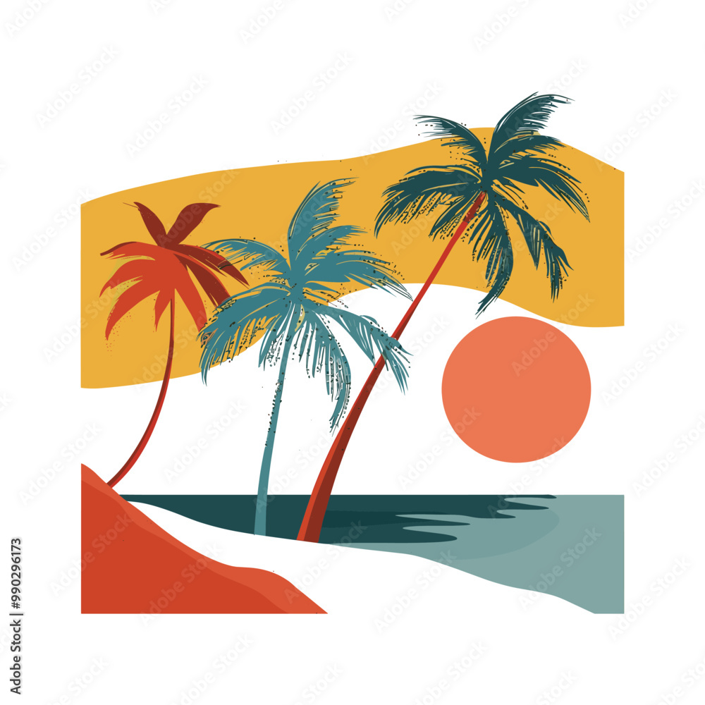 Naklejka premium Summer beach t shirt vector, Summer slogan with beach illustration, Summer, Aloha surf typography for t-shirt print , beach vector print 