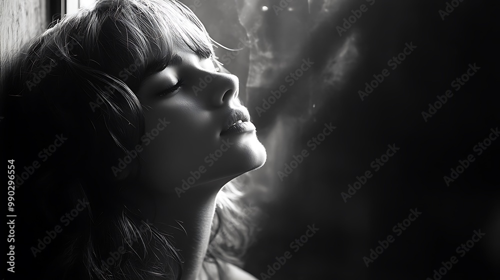 Black and White Portrait of a Young Woman with Eyes Closed - Photo Black and White Portrait of a Young Woman with Eyes Closed - Photo