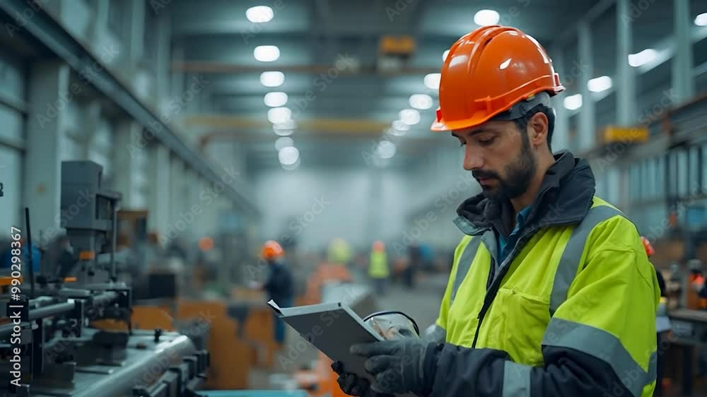 Industrial Worker Using Tablet in Factory Setting Industrial Worker Using Tablet in Factory Setting