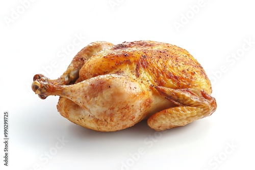 Full length white backdrop with rotisserie chicken in front perspective. Generative Ai