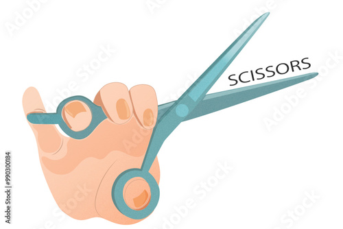 ハサミを持つ美容師、理容師の手