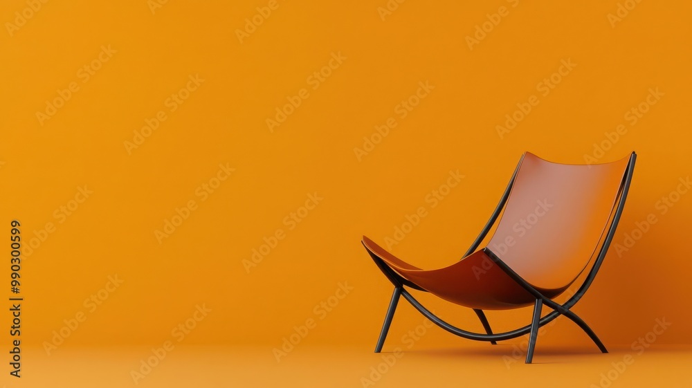 Mid-century metal lounge chair, steel frame, leather upholstery, minimalist interior, 3D illustration Mid-century metal lounge chair, steel frame, leather upholstery, minimalist interior, 3D illustration