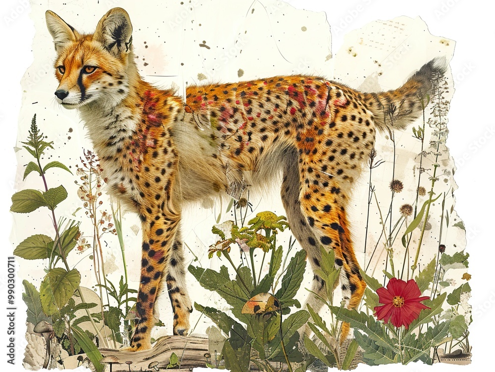 Obraz premium Cheetah in a Floral Collage: A Stunning Wildlife Art Print